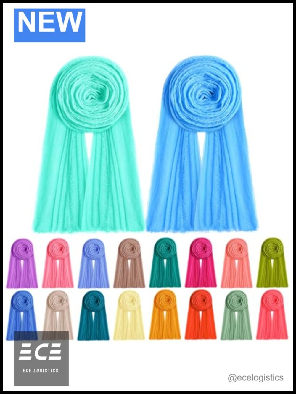 18 Pc Cotton Hijab Scarf Shawl Set Fringe Head Wrap 27x69
